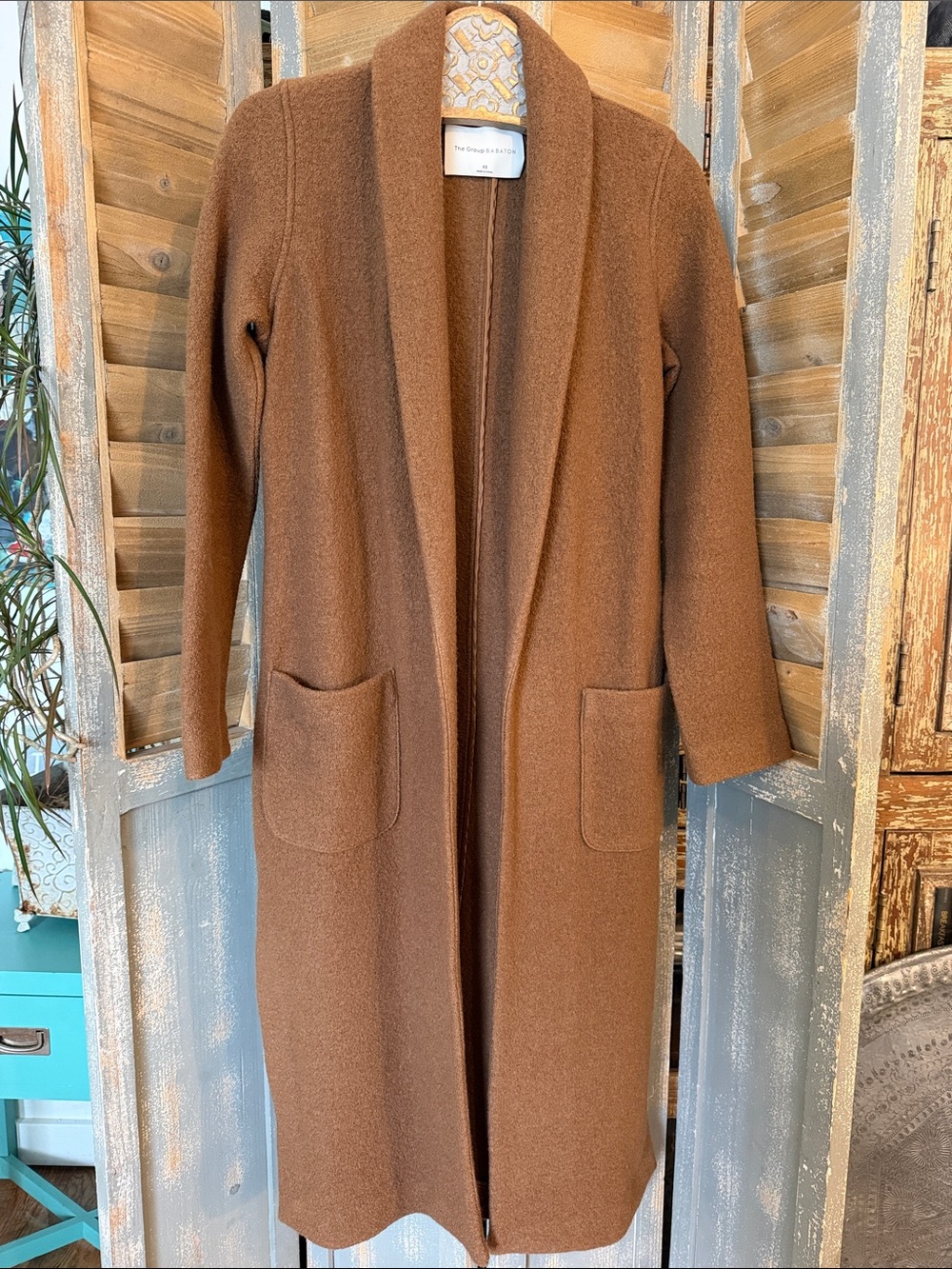 BABATON 💯% Merino Wool Long Open-Front Brown Women's Shawl long jacket